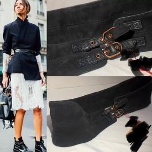 Zac Posen Z spoke wave belt navy suede S NWT